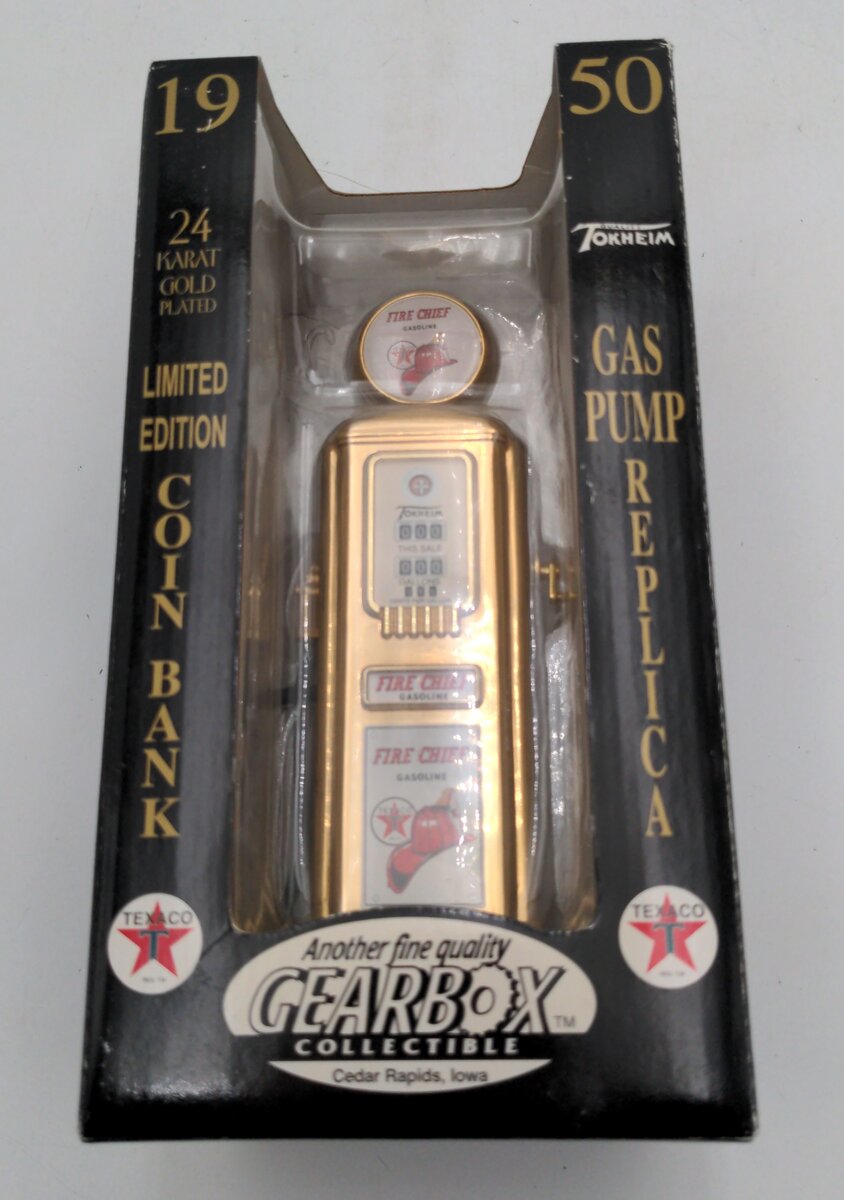 Gearbox 66015 "Fire Chief Gasoline" Gas Pump Replica 24k Gold Plated Coin Bank