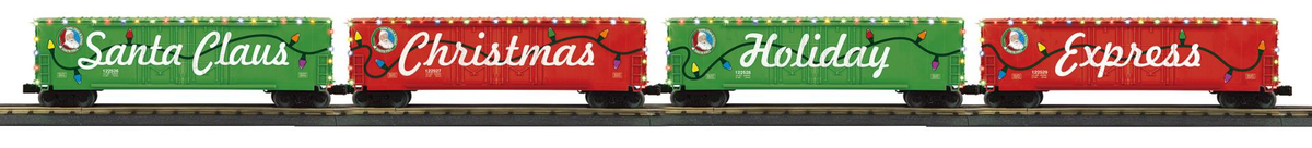 MTH 30-70170 O Christmas 50’ Double Door Box Cars w/LED lights (Set of 4)