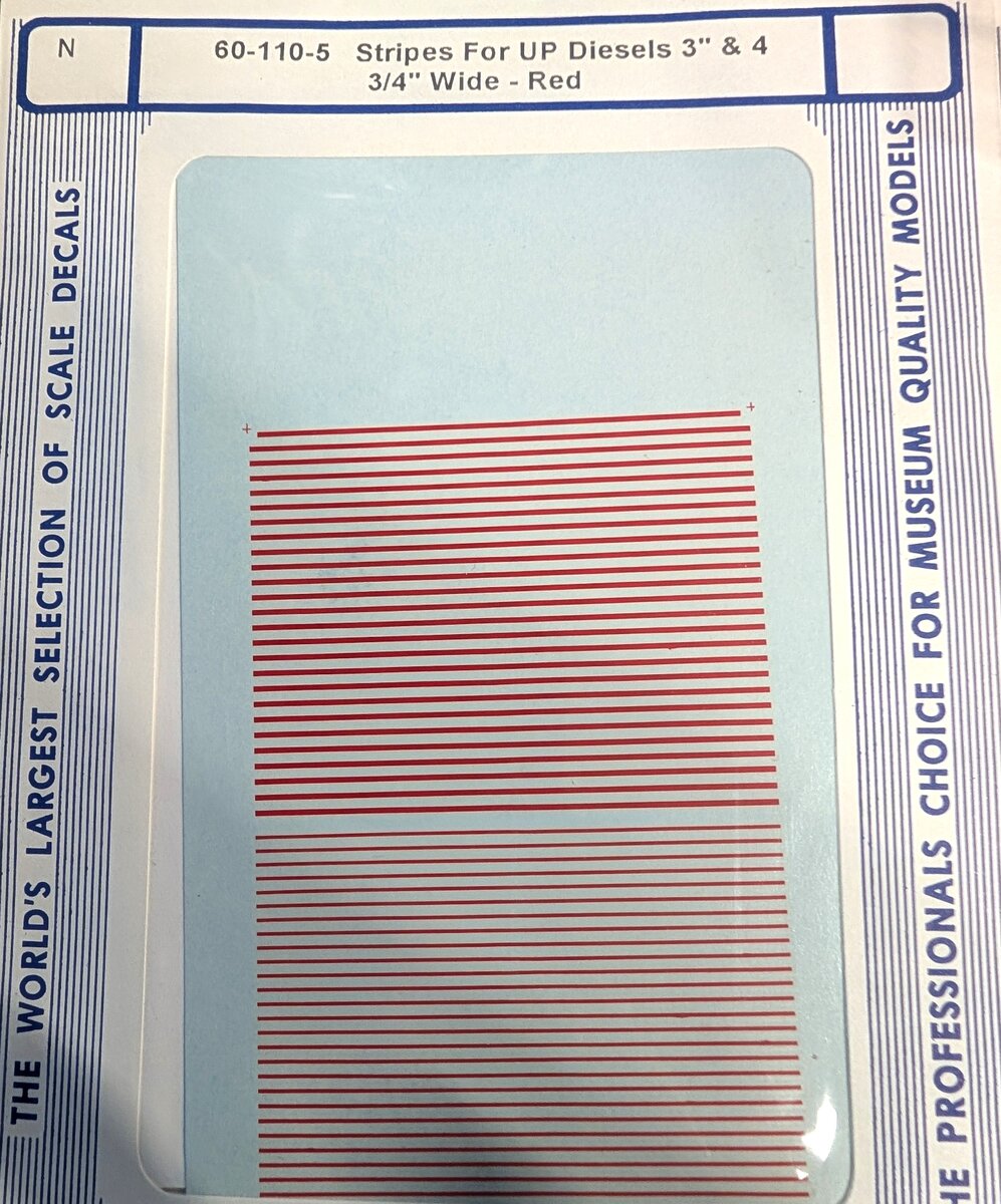 Microscale 60-110-5 N Scale Stripes For UP Diesels 3" & 4 3/4" Wide-Red Decals