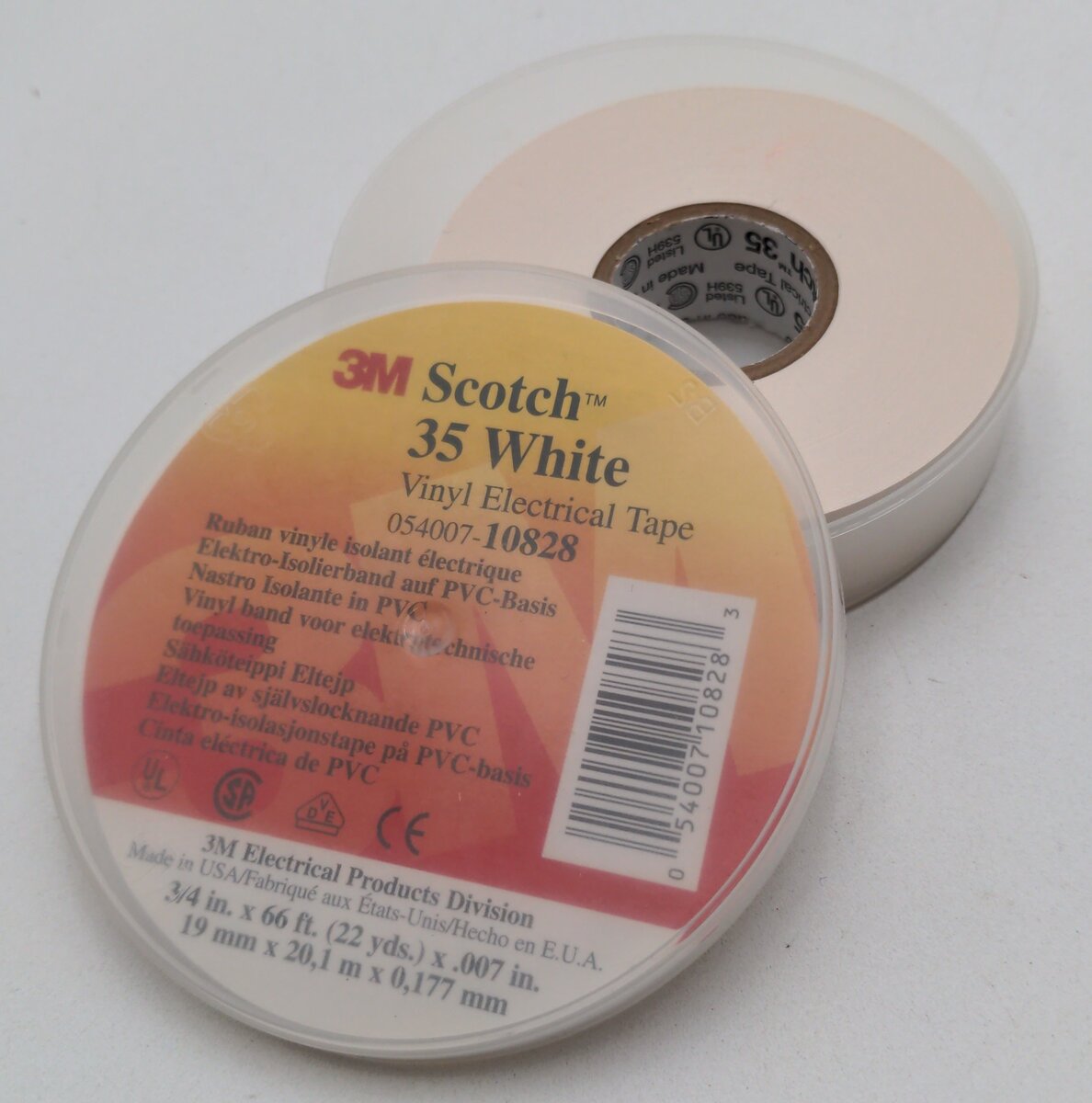 3M 054007-10828 35 White Vinyl Electrical Tape 3/4"x66'