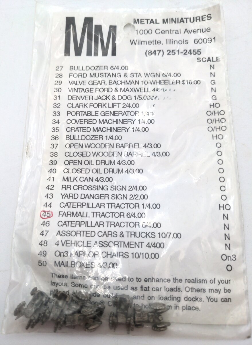 Metal Miniatures 45 N Scale Farmall Tractor (Bag of 6)