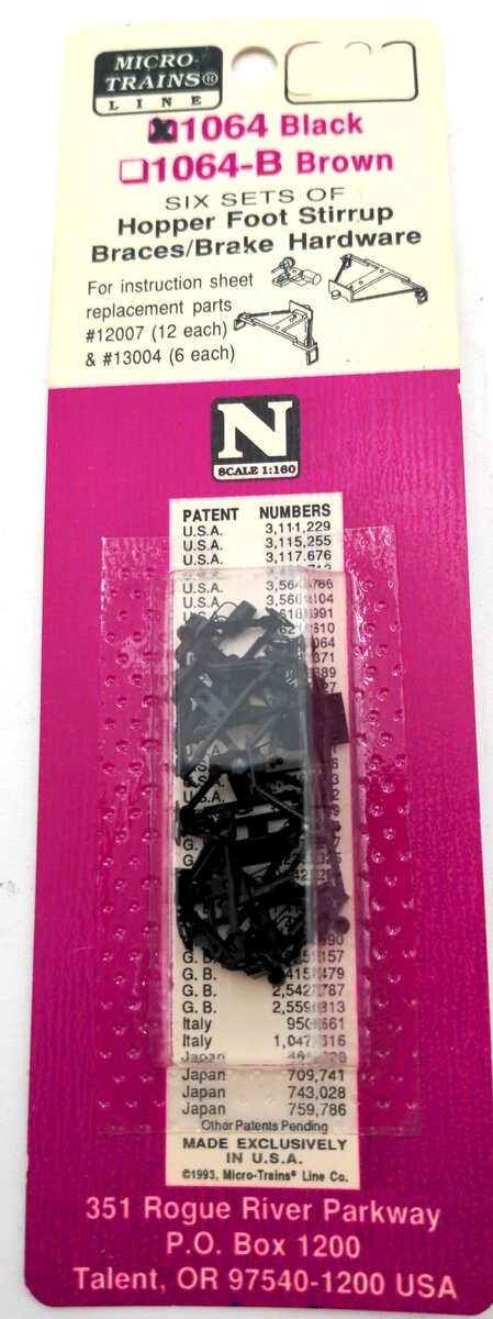 Micro-Trains 1064 N Scale Hopper Foot Stirrup Braces/Brake Hardware (Set of 6)