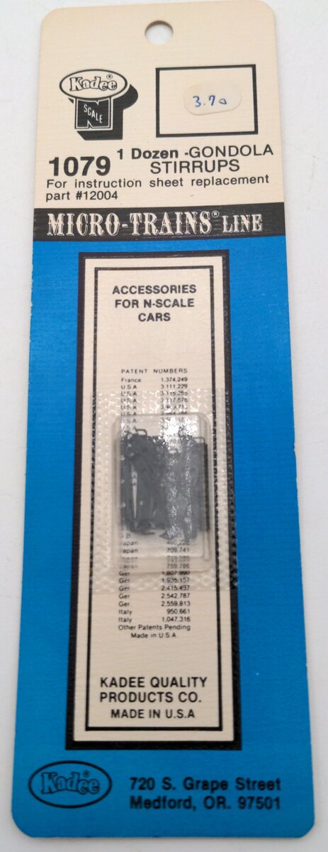 Kadee 1079N Scale Gondola Stirrups (Pack of 12)