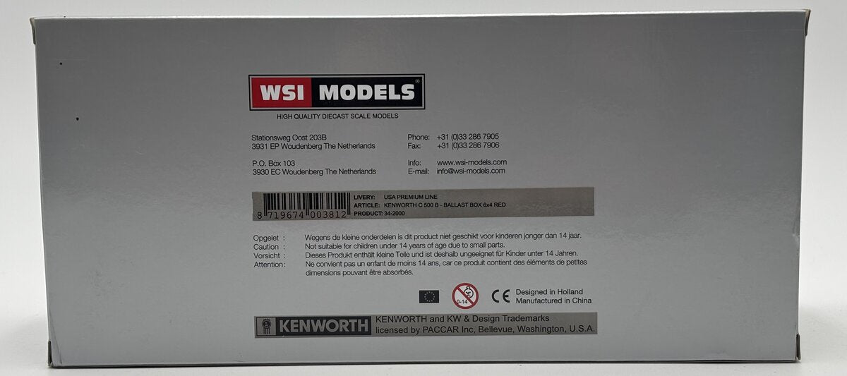 WSI 34-2000 1:50 Red Kenworth C500B Heavy Tractor w/Ballast Box