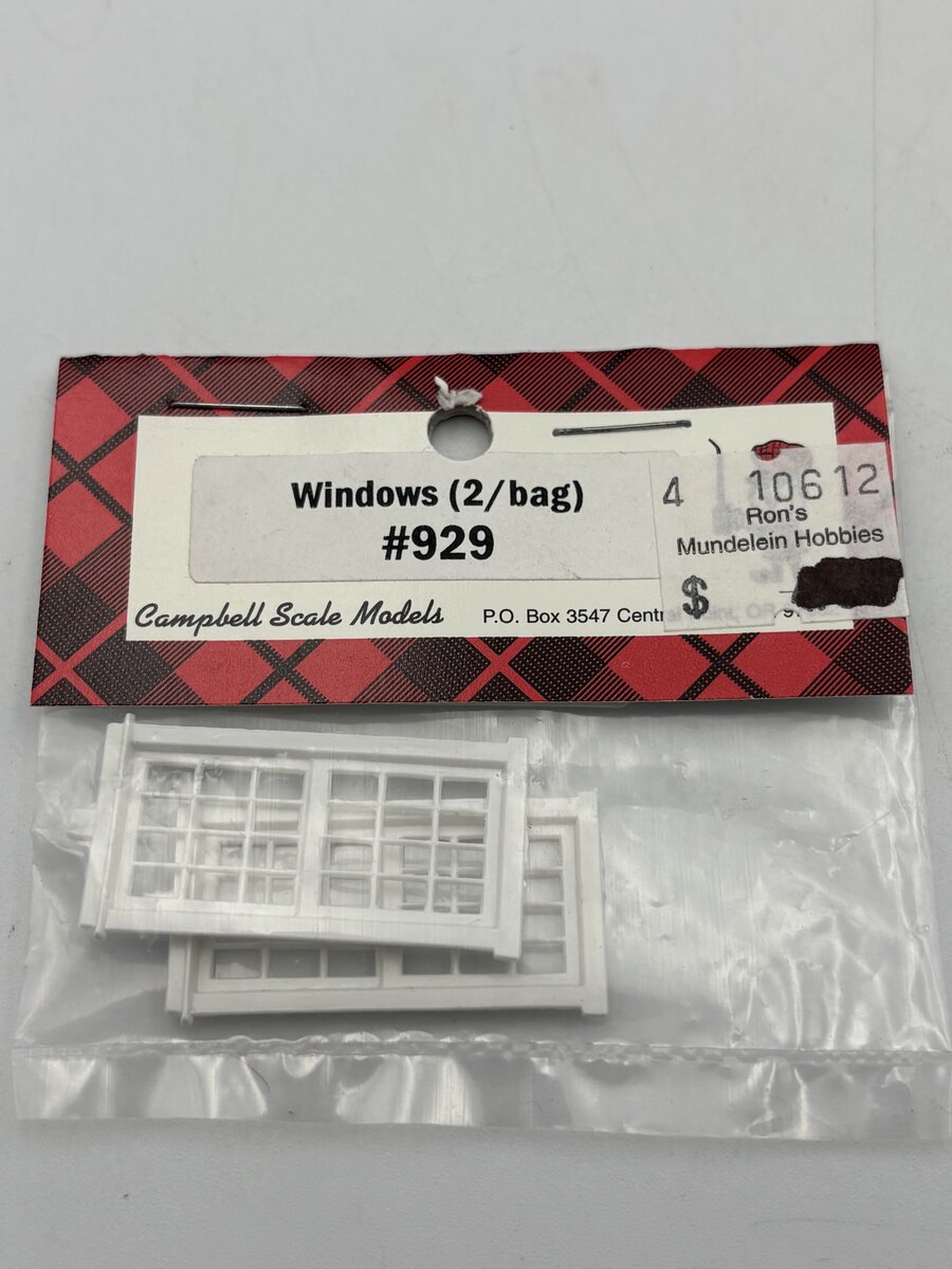 Campbell Scale Models 929 HO White Windows (Pack of 2)