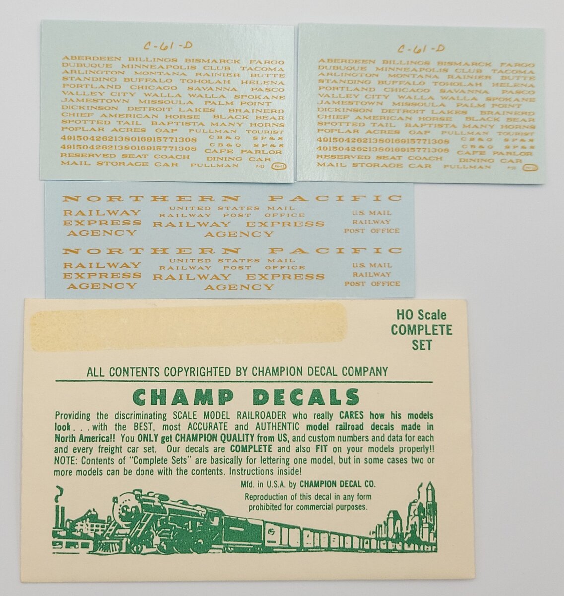 Champ Decals PH-53 Northern Pacific Passenger Car Decal Set