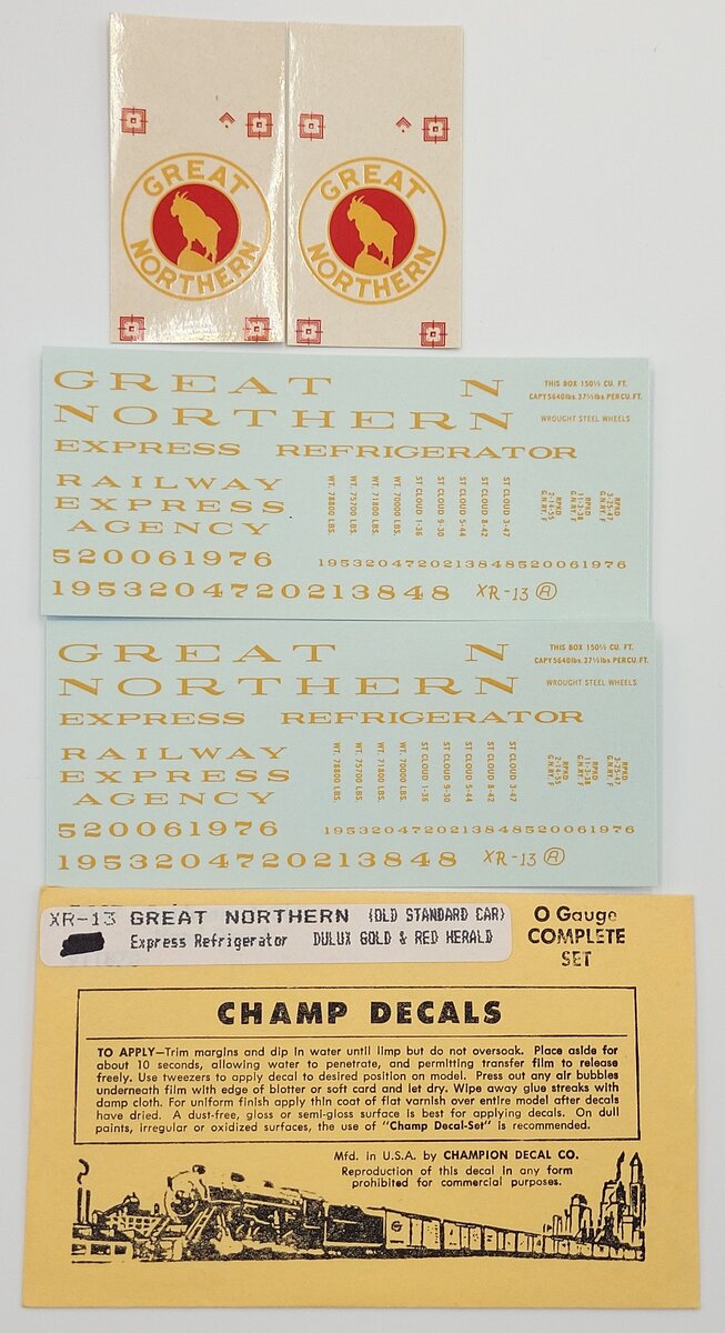 Champ Decals XR-13 Great Northern Old Standard Car Decal Set