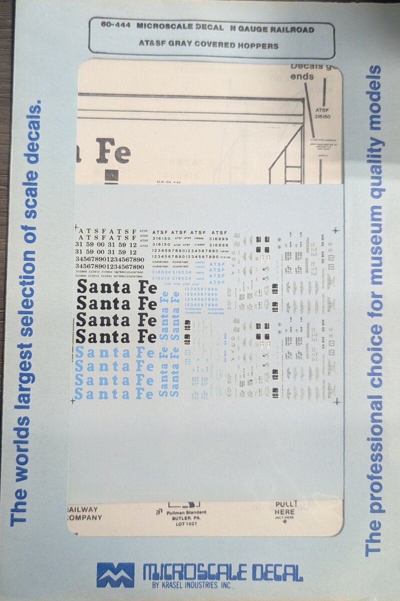 Microscale 60-444 N Gauge AT&SF Gray Covered Hopper Decal Set