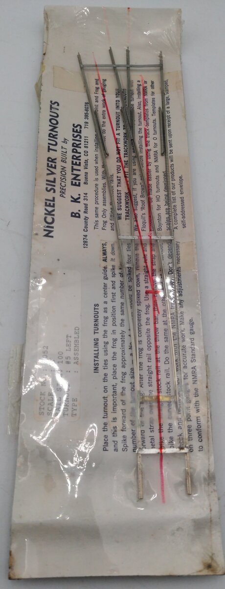 B.K. Enterprises 1052 S 100 #5 Left Assembled Nickle Silver Turnouts