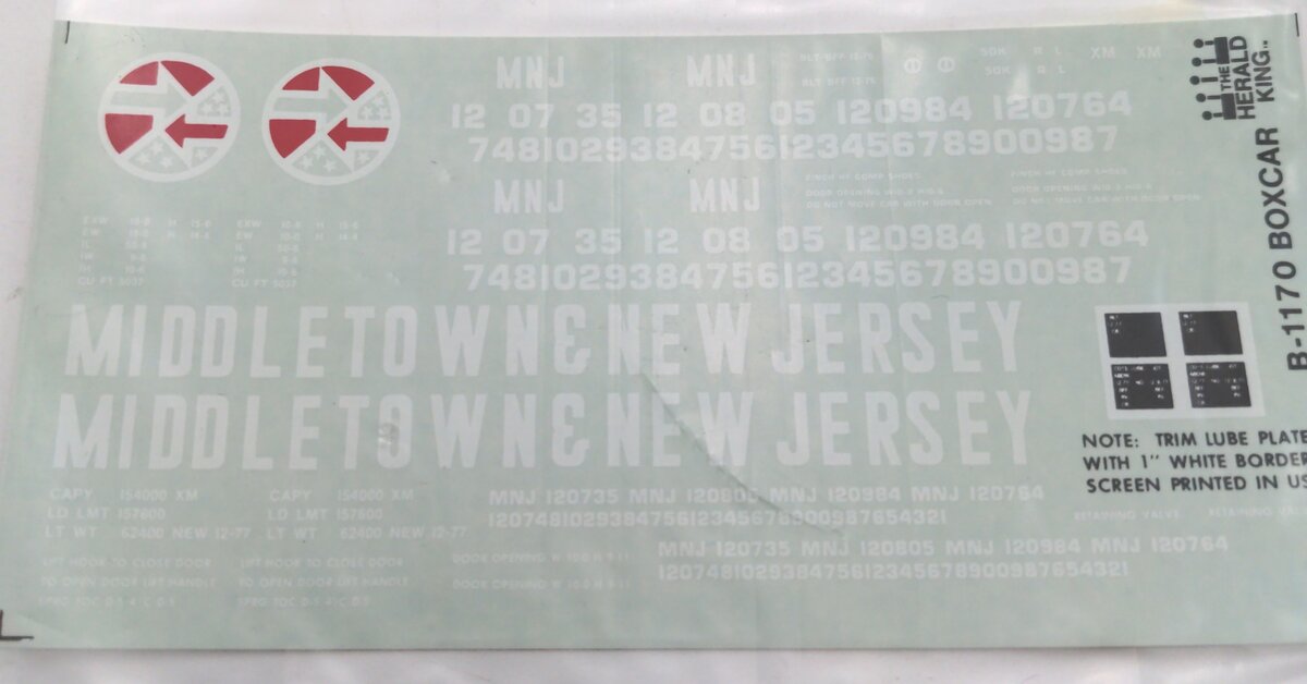Herald King B-1170 MIddletown & New Jersey Decal