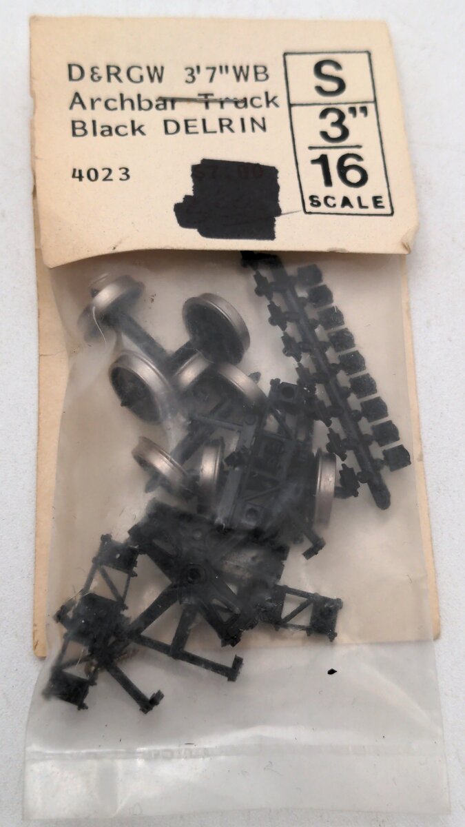 Grandt Line 4023 S Scale D&RGW 3'7" Archbar Truck Black Delrin
