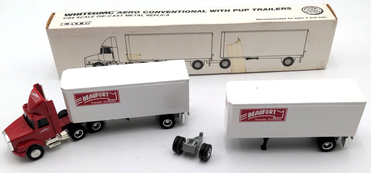 Ertl 3204 S Scale Beaufort GMC Aero Conventional w/Pup Trailers