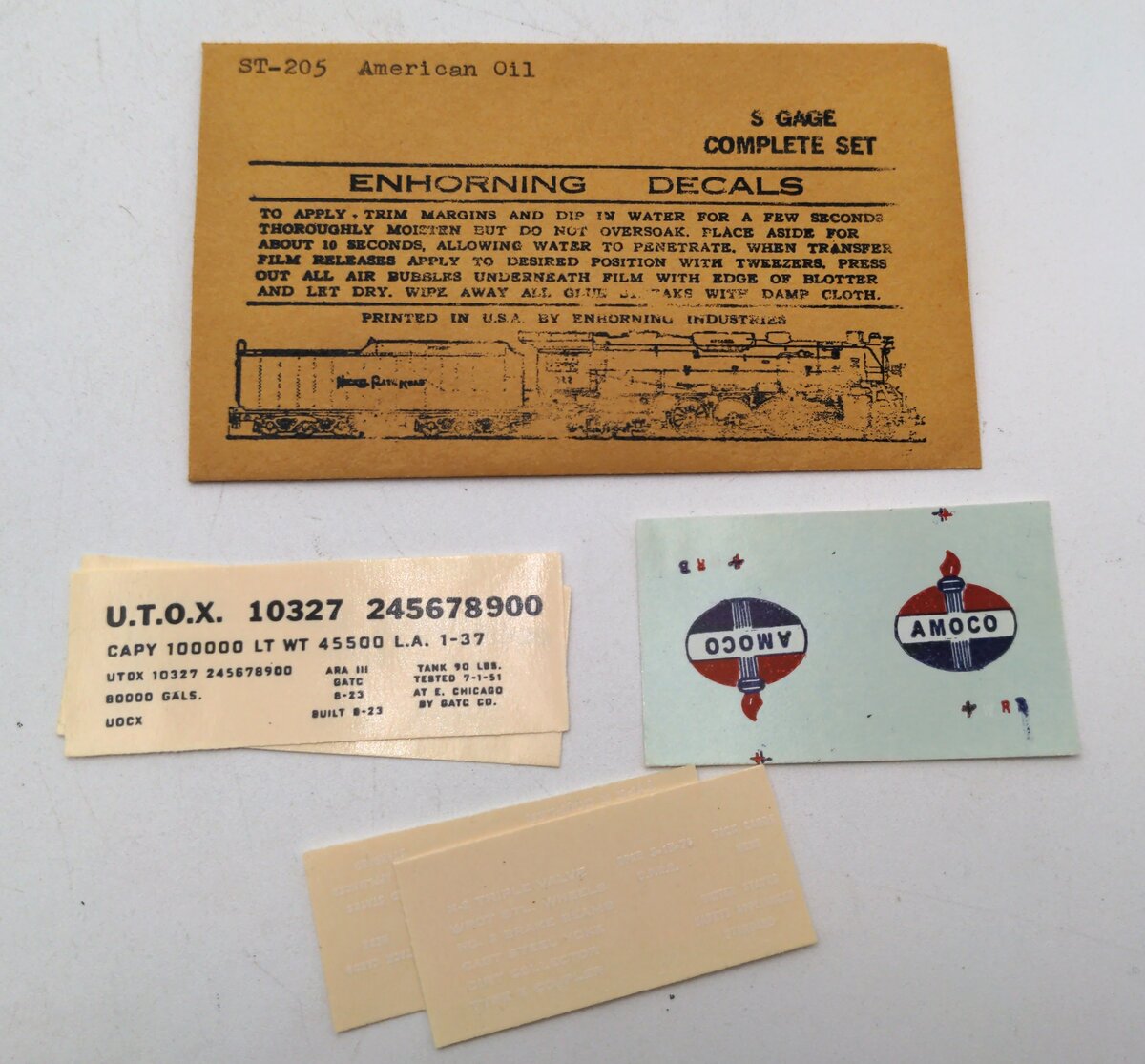Enhorning Industries ST-205 S Scale American Oil Decals