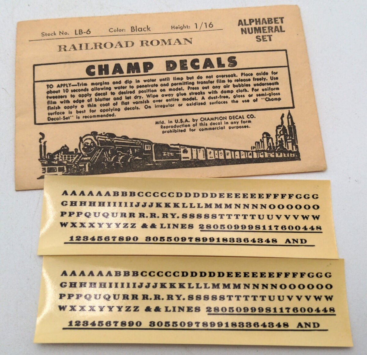 Champ Decals LB-6 S Scale Railroad Roman Alphabet Numeral Set Black Decals
