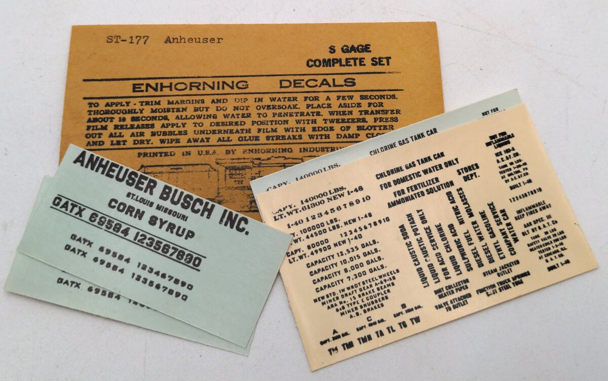Enhorning Industries ST-177 S Scale Anheuser Busch Inc. Decals