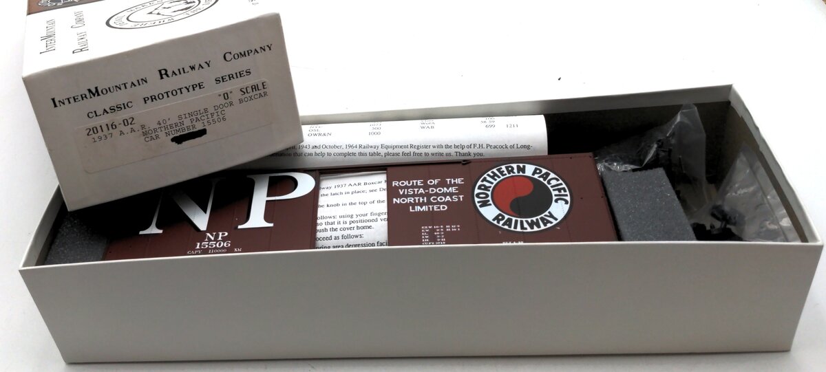 Intermountain 20116-02 O Scale 1937 A.A.R. 40' Single Door Boxcar #15506 NP Kit