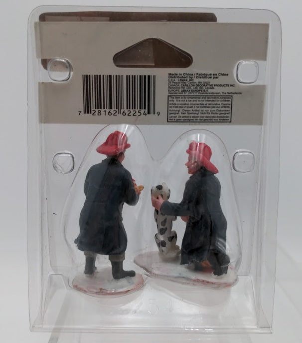 Lemax 62254 "A Hero's Reward" Firemen & Dog Polyresin Figurines Set of 2