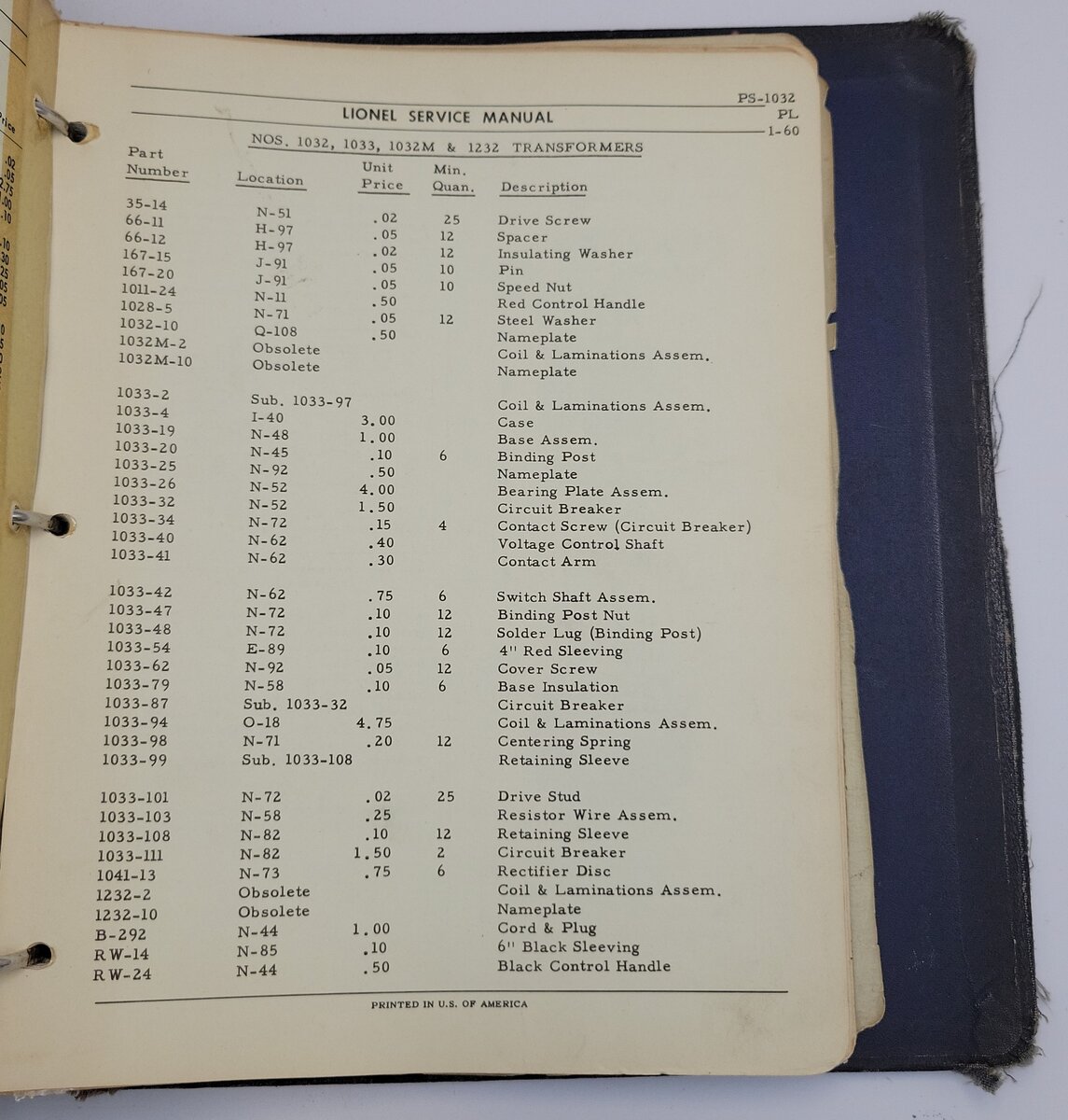Lionel 1949-A Lionel Service Manual & Replacement Parts Catalog Year 1949