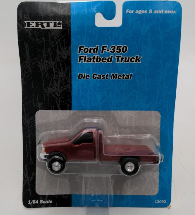 Ertl 12092 1:64 Scale Maroon Ford F-350 Flatbed Truck Die Cast Metal
