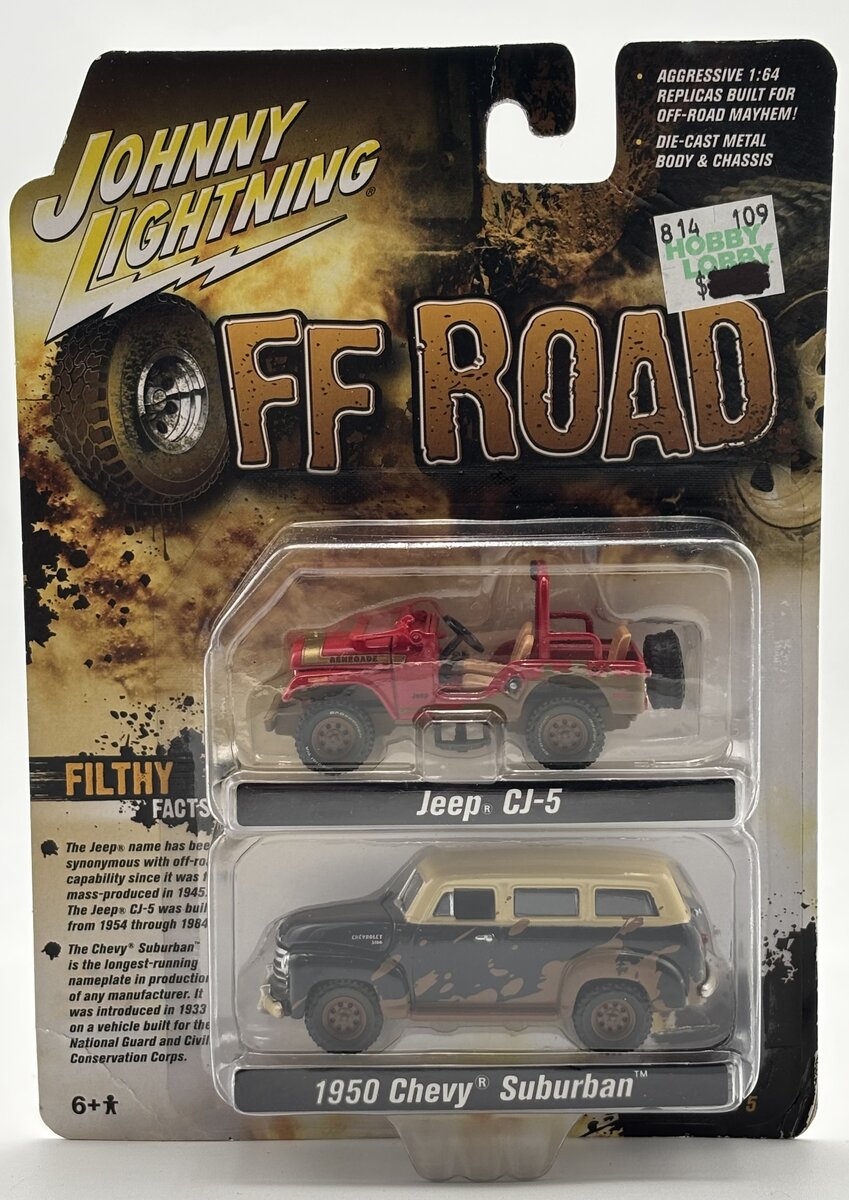 Johnny Lightning 1:64 Jeep CJ-5 & 1950 Chevy Suburban (Pack of 2)
