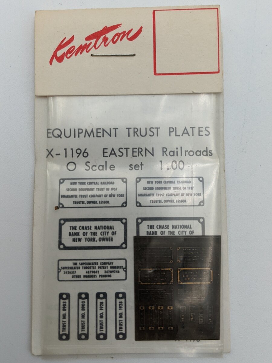 Kemtron X-1196 O Eastern Railroads Equipment Trust Plates