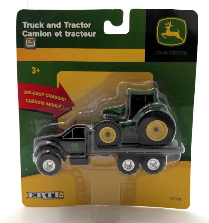 Ertl 37308 1:64 Scale John Deere Black Truck & Green Tractor W/Die Cast Chassis