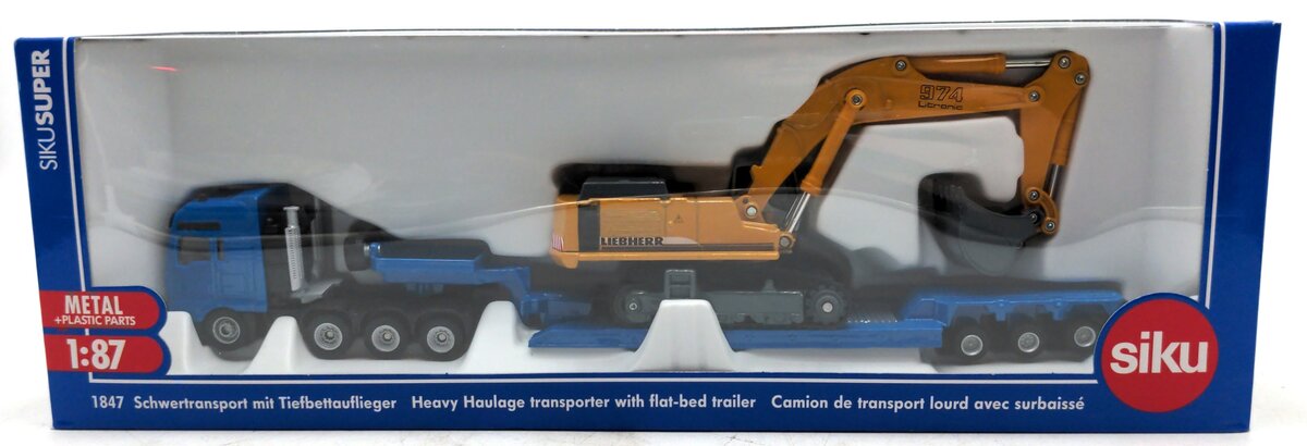 Siku 1847 1:87 Scale Heavy Haulage Transporter with Flat-Bed Trailer