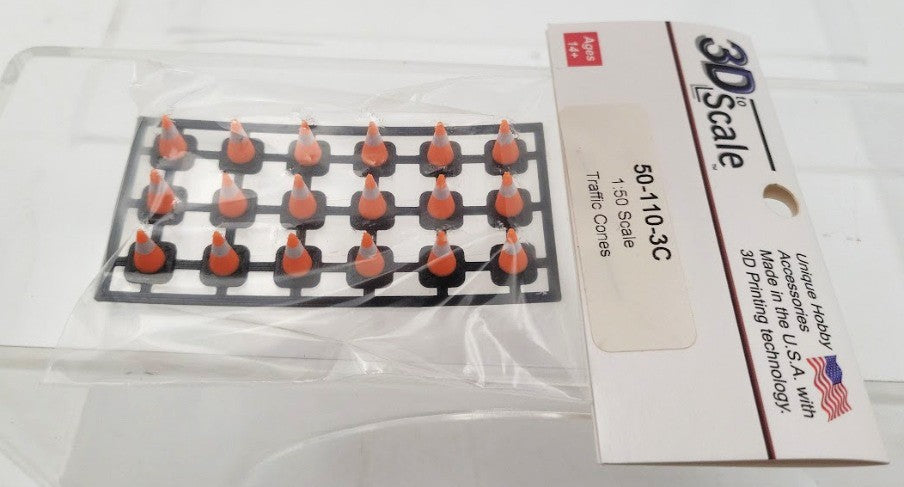 3D to Scale 50-110-3C 1:50 Scale Traffic Cones Black / White & Safety Orange