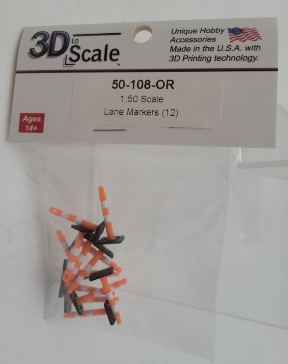 3D to Scale 50-108-OR 1:50 Scale Orange Lane Deliniation Markers (Pack of 12)