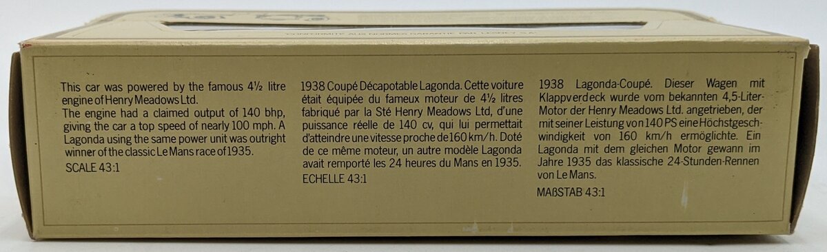 Matchbox Y-11 43:1 Models of Yesteryear 1938 Lagonda Cream