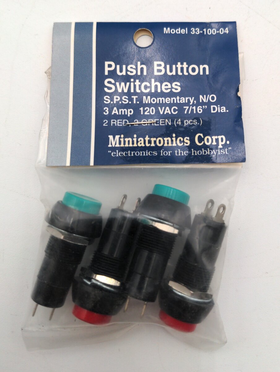Miniatronics 33-100-04 Push Button Switches 3 Amp, 120 VAC, 7/16" Dia.