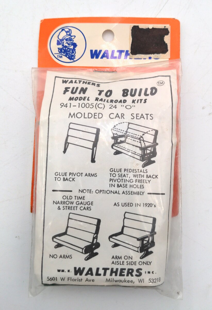 Walthers 941-1005(C) 24 O Gauge Molded Car Seats