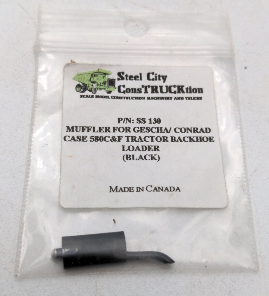 Steel City SS130 1:35 Muffler for Gesch/Conrad 580C&F Tractor Backhoe Loader Blk
