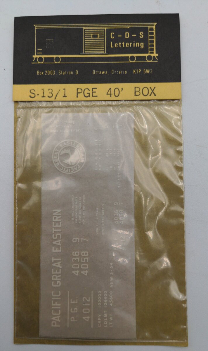 CDS Lettering S-13 1 PGE 40' Box Decal