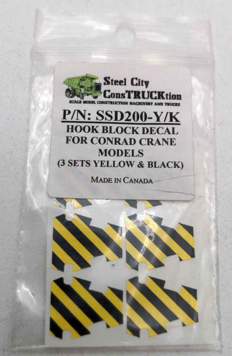 Steel City SSD200-YK 1:50 Conrad Crane Hook Block Decal Set (3)-Yellow/Black