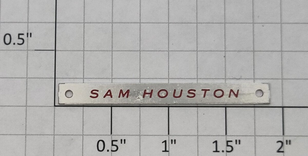 Lionel 25496-35 Metal Texas Special "Sam Houston" Passenger Car Name Plate
