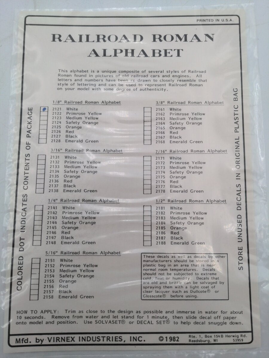 Virnex Industries 2121 1/8" White Railroad Roman Alphabet