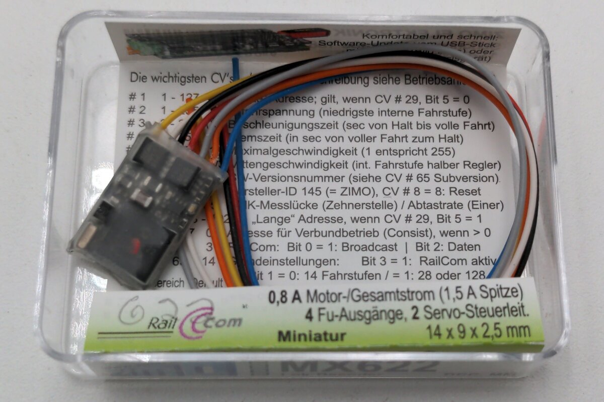 Zimo MX622 Miniature Decoder with Cable 0.8A Locomotive Decoder DCC NMRA