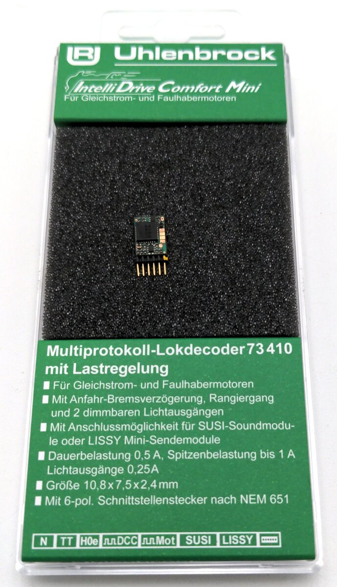 Uhlenbrock 73410 Multi-Protocol Mini Locomotive Decoder 6-pin NEM 651 Plug
