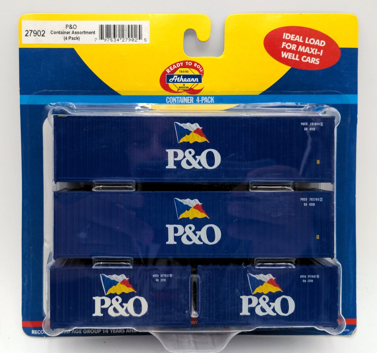 Athearn 27902 HO Scale P&O Container Assortment (Pack of 4)