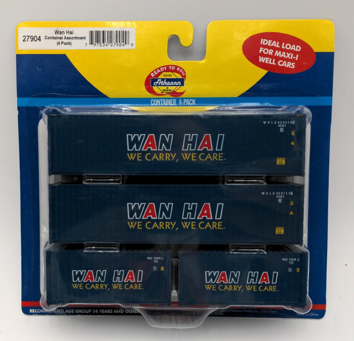 Athearn 27904 HO Scale Wan Hai Container Assortment (Pack of 4)