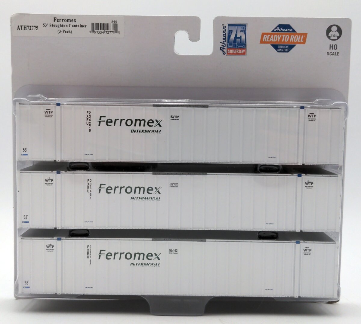 Athearn 72775 HO Scale RTR 53' Stoughton Container, Ferromex (Pack of 3)