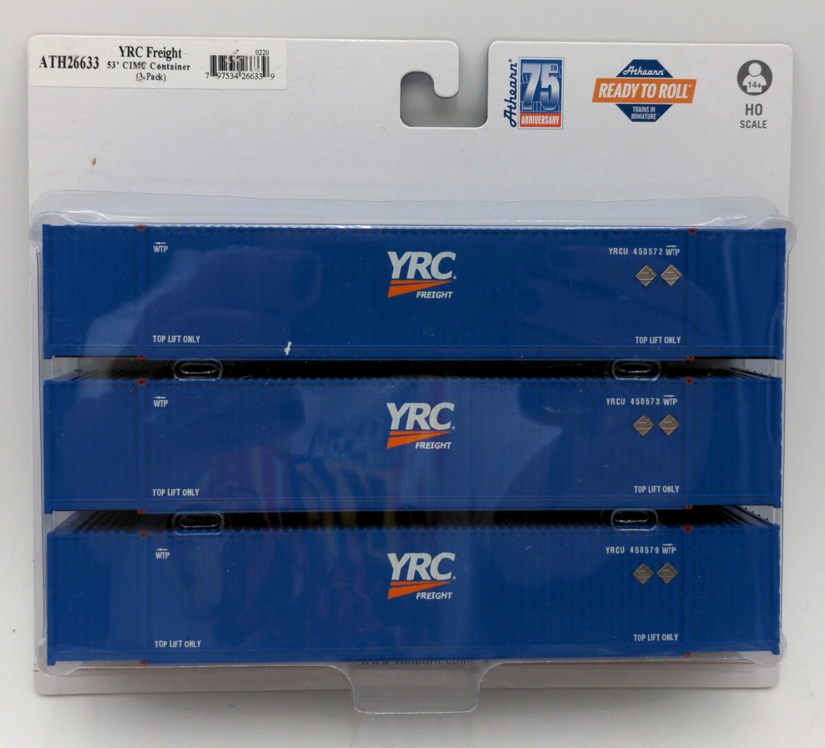 Athearn 26633 YRC Freight 53' CIMC Container (Pack of 3)