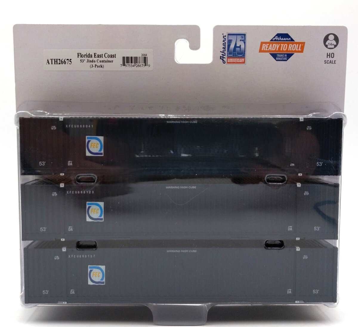 Athearn 26675 HO Scale Florida Eat Coast 53' Jindo Container (Pack of 3)