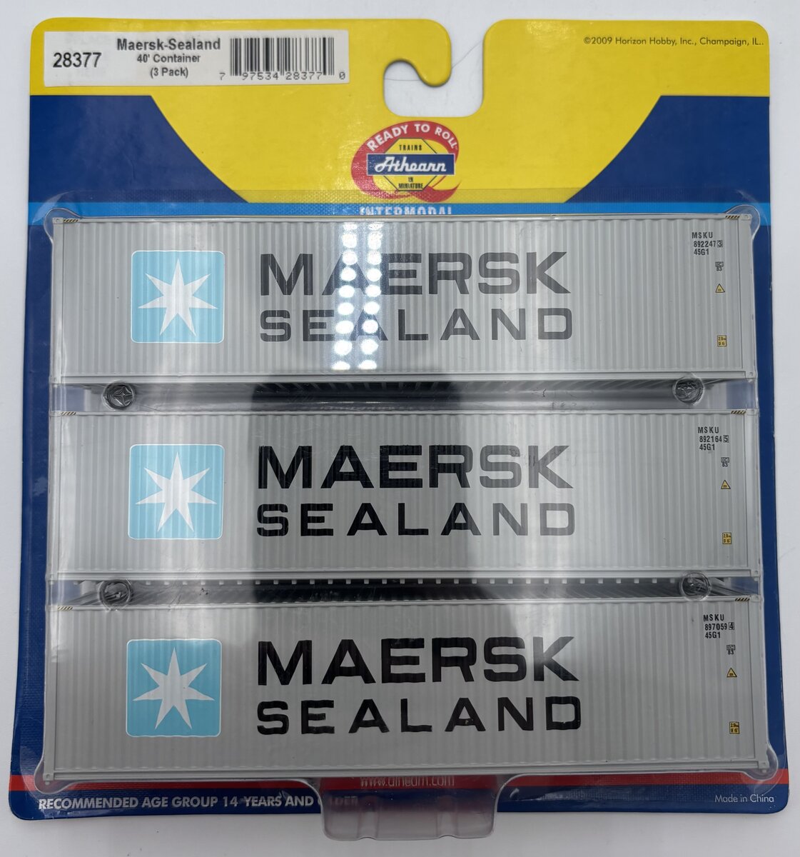 Athearn 28377 HO Maersk-Sealand 40' Container (Pack of 3)