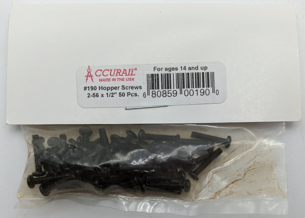 Accurail 190 HO 2-56" X 1/2" Hopper Screws 50Pcs.
