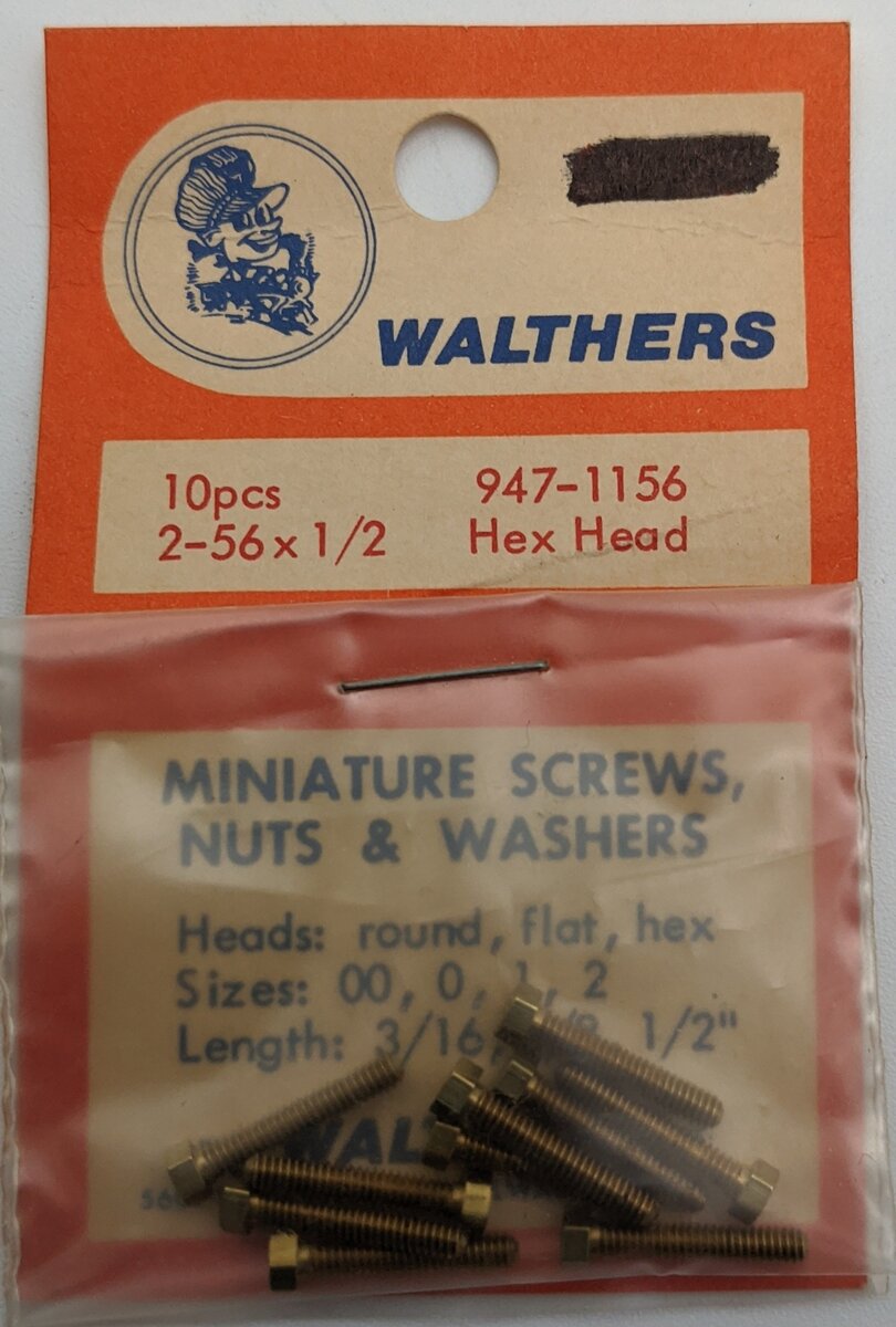 Walthers 947-1156 Hex Head Screws 2-56" x 1/2" (10-Pack)
