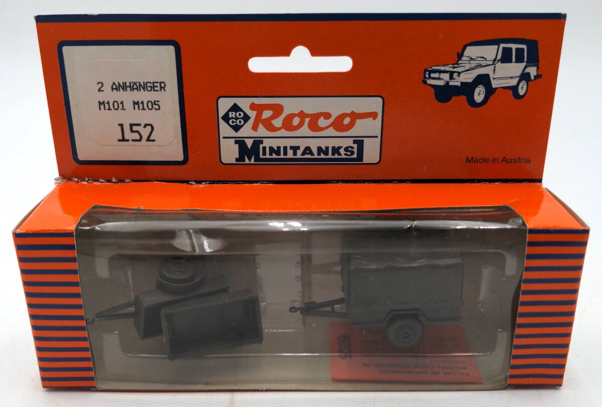 Roco 152 HO Scale Minitanks M101& M105 Single-Axel Towable Cargo Trailers