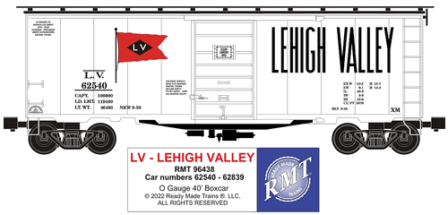 RMT 96438 O White Lehigh Valley 40' PS-1 Boxcar