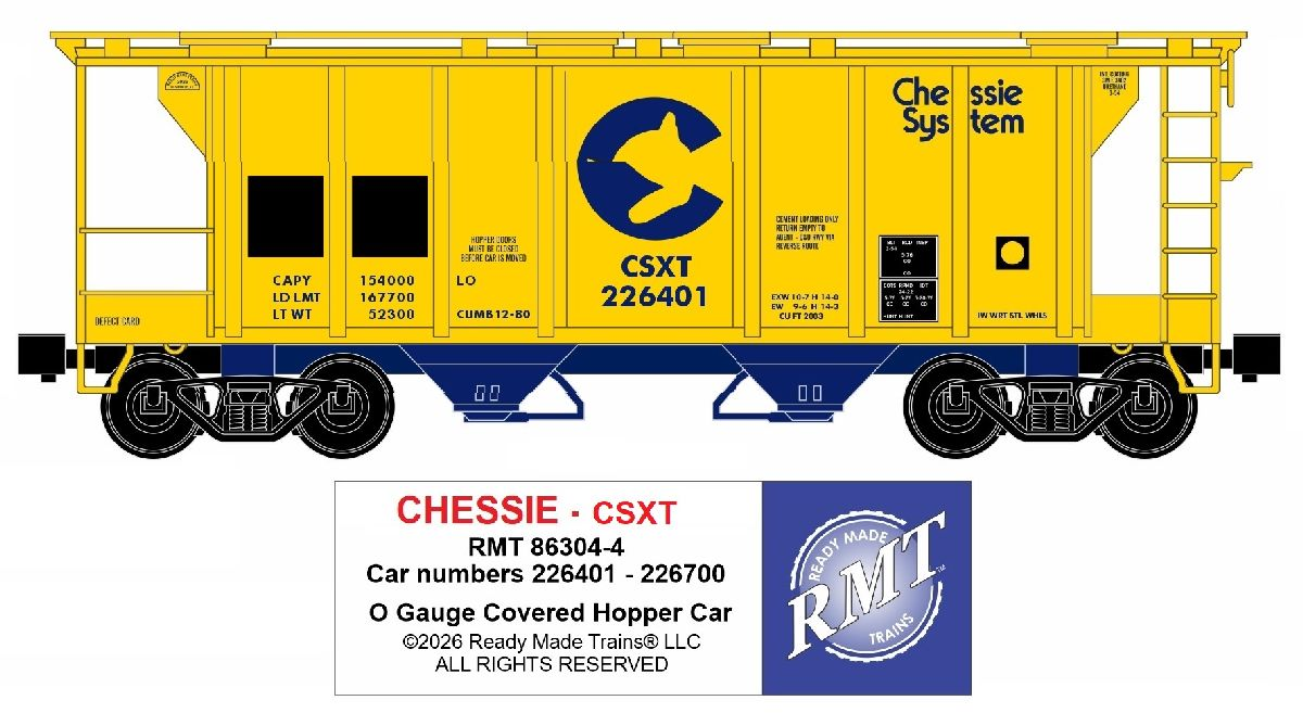 RMT 86304-4 O Chessie CSXT 2-Bay Covered Hopper Car